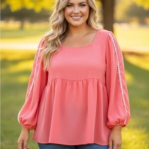 Haptics Coral Pink Blouse with White Accents